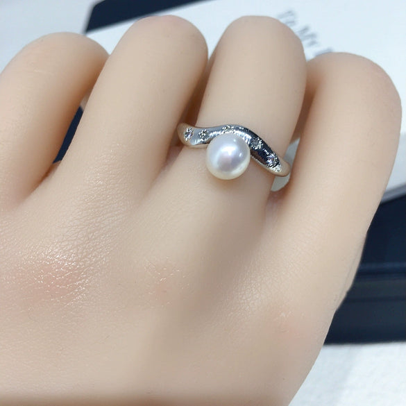 Wholesale Freshwater Pearl Ring Copper Retro Heavy Industry Style Women's Flat Round And Bun Round Shape