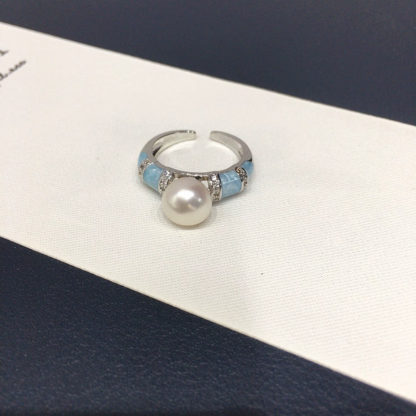 Wholesale Freshwater Pearl Ring Copper Retro Highend French Enamel Open Ring For Women With Flat Round And Bun Round Pearls