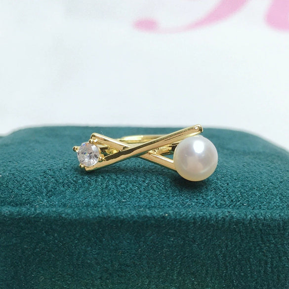 Wholesale Freshwater Pearl Ring K Gold Craft Adjustable For Women Flat Round And Bun Round Shape