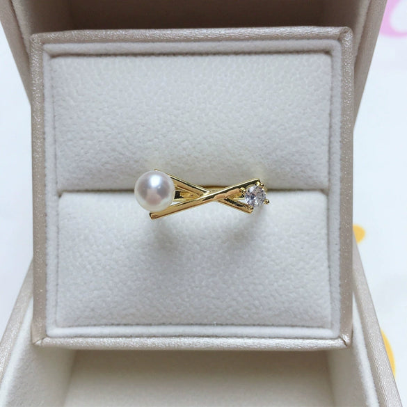 Wholesale Freshwater Pearl Ring K Gold Craft Adjustable For Women Flat Round And Bun Round Shape