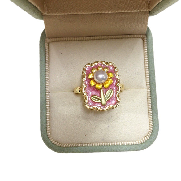 Wholesale Freshwater Pearl Ring Middle Ancient Style Open Design 18K Gold Electroplated