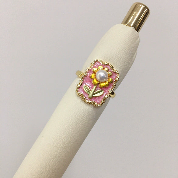 Wholesale Freshwater Pearl Ring Middle Ancient Style Open Design 18K Gold Electroplated