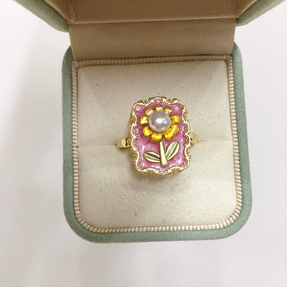 Wholesale Freshwater Pearl Ring Middle Ancient Style Open Design 18K Gold Electroplated
