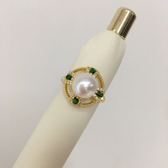 Wholesale Freshwater Pearl Ring Natural Freshwater Pearls Copper Material Fashion Style Flat Round And Bun Round Shape