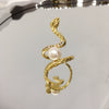 Wholesale Freshwater Pearl Ring Punk Style Copper 18K Gold Electroplated Open Exaggerated Snake Ring For Women