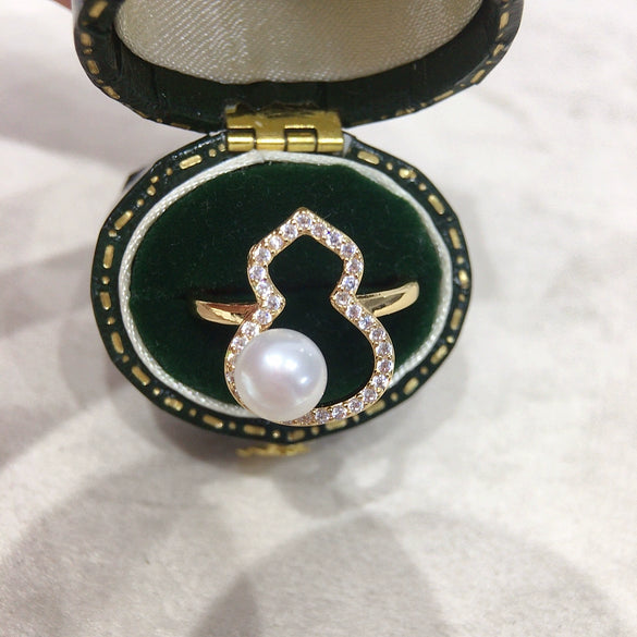 Wholesale Freshwater Pearl Ring With Copper Round Shape Microinlaid Zircon Adjustable Opening For Women