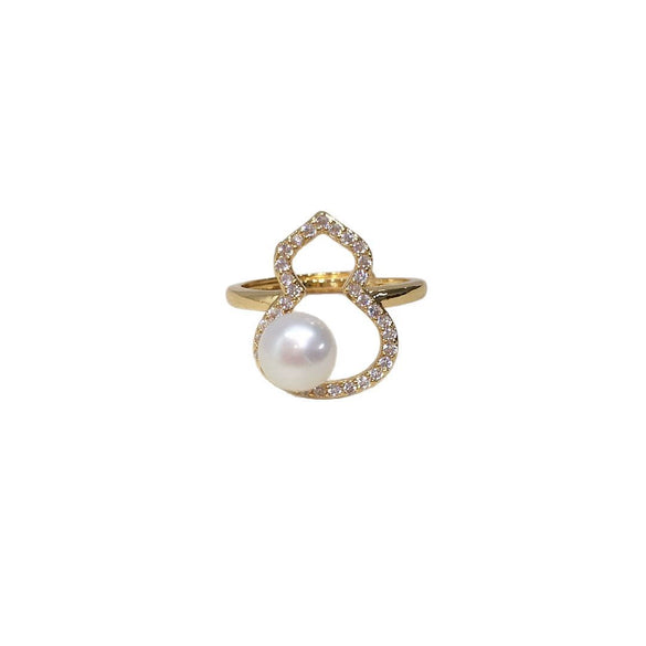 Wholesale Freshwater Pearl Ring With Copper Round Shape Microinlaid Zircon Adjustable Opening For Women