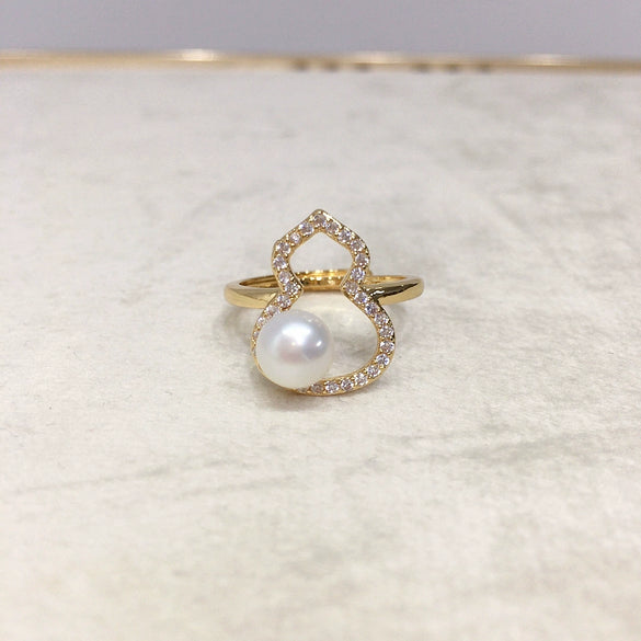 Wholesale Freshwater Pearl Ring With Copper Round Shape Microinlaid Zircon Adjustable Opening For Women