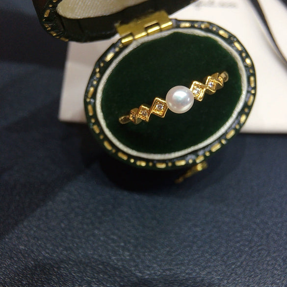 Wholesale Freshwater Pearl Ring With Copper Round Shape Microinlaid Zircon Women's Fashion Style