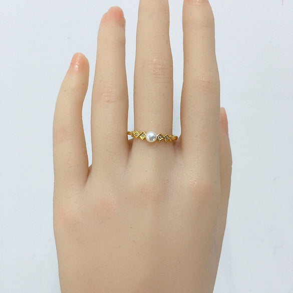Wholesale Freshwater Pearl Ring With Copper Round Shape Microinlaid Zircon Women's Fashion Style