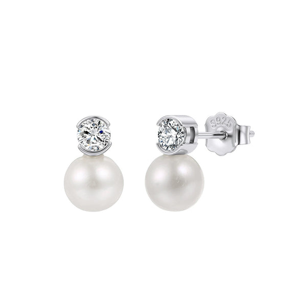 Wholesale Freshwater Pearl 925 Silver Geometric Zirconia Earrings For Women
