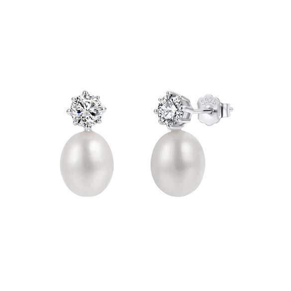 Wholesale Freshwater Pearl 925 Silver Geometric Zirconia Earrings For Women