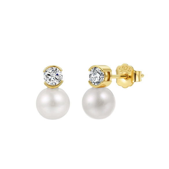 Wholesale Freshwater Pearl 925 Silver Geometric Zirconia Earrings For Women
