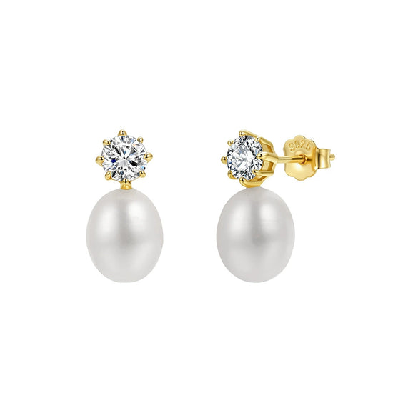 Wholesale Freshwater Pearl 925 Silver Geometric Zirconia Earrings For Women