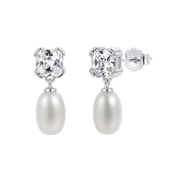 Wholesale Freshwater Pearl 925 Silver Geometric Zirconia Earrings For Women