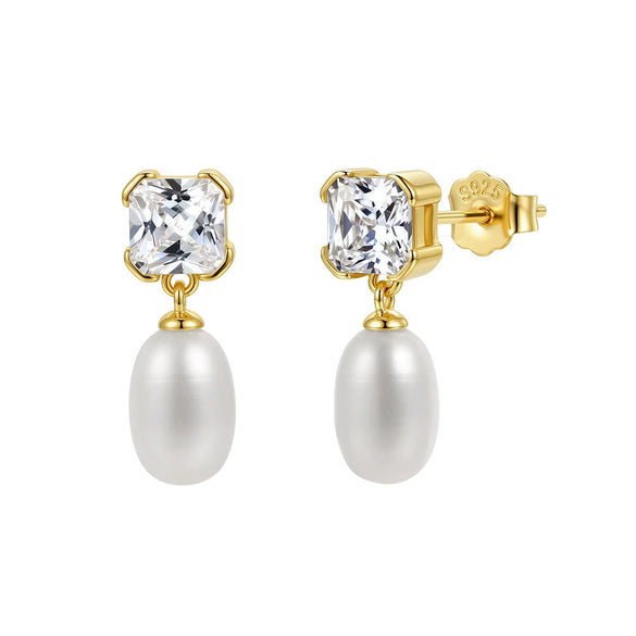 Wholesale Freshwater Pearl 925 Silver Geometric Zirconia Earrings For Women