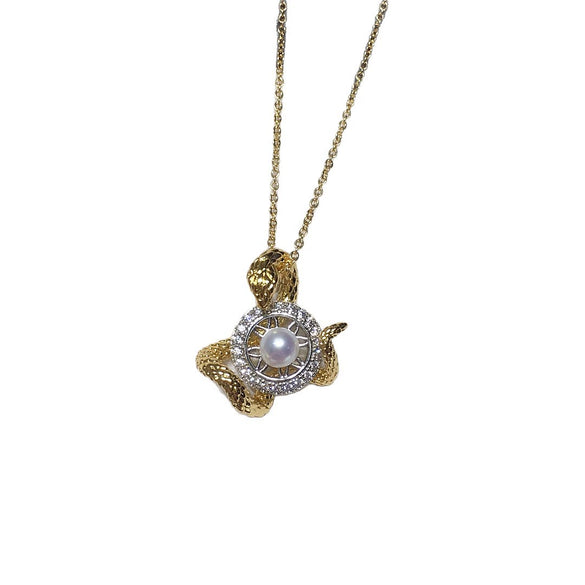 Wholesale Freshwater Pearl Snake Design Pendant Necklace With Rotating Good Luck Element