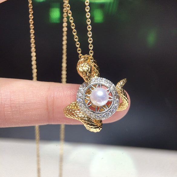 Wholesale Freshwater Pearl Snake Design Pendant Necklace With Rotating Good Luck Element
