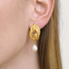 Wholesale Freshwater Pearl Stainless Steel Insect Pattern Real Gold Plated Earrings For Women