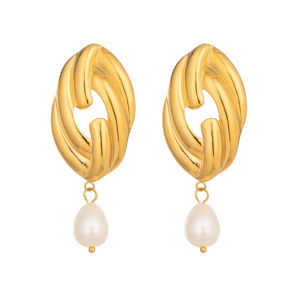 Wholesale Freshwater Pearl Stainless Steel Insect Pattern Real Gold Plated Earrings For Women