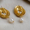 Wholesale Freshwater Pearl Stainless Steel Insect Pattern Real Gold Plated Earrings For Women