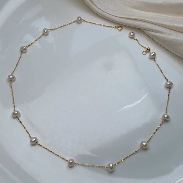 Wholesale Freshwater Pearl Star Necklace For Women In S925 Silver Nearly Round Shape Natural Style
