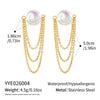 Wholesale Freshwater Pearl Tassel Stainless Steel Women's Earrings With Pvd Furnace Vacuum Real Gold Plating In Minimalist Style