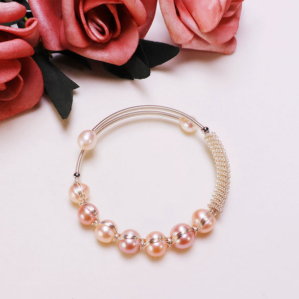 Wholesale Freshwater Pearl Women's Minimalist Nearly Round Inlaid Pearl Bracelet With Copper Alloy Accessories