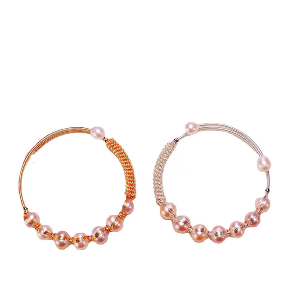 Wholesale Freshwater Pearl Women's Minimalist Nearly Round Inlaid Pearl Bracelet With Copper Alloy Accessories