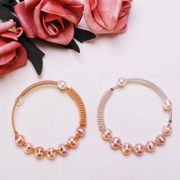 Wholesale Freshwater Pearl Women's Minimalist Nearly Round Inlaid Pearl Bracelet With Copper Alloy Accessories