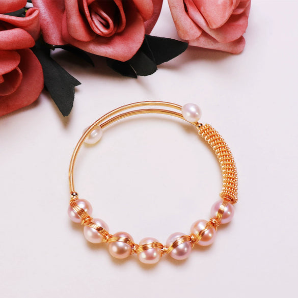 Wholesale Freshwater Pearl Women's Minimalist Nearly Round Inlaid Pearl Bracelet With Copper Alloy Accessories