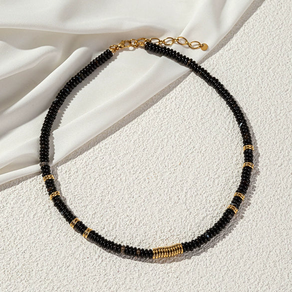 Wholesale Frisbee Beaded Necklace Handmade With Stainless Steel Natural Stone Lapis Lazuli Geometric Style For Women