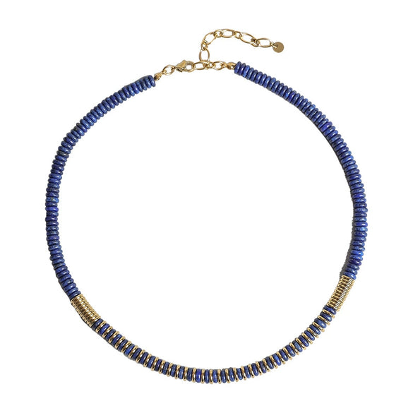 Wholesale Frisbee Beaded Necklace Handmade With Stainless Steel Natural Stone Lapis Lazuli Geometric Style For Women