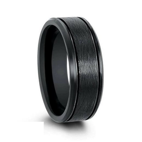 Wholesale Frosted Double Groove Stainless Steel Ring Black Silver Optional