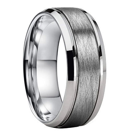 Wholesale Frosted Double Groove Stainless Steel Ring Black Silver Optional