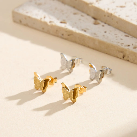 Wholesale Frosted Geometric Butterfly Earrings For Women Titanium Steel 925 Silver Electroplated