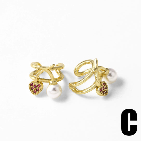 Wholesale Fruit Cherry Shaped Copper Plated Gold Ear Clip Earrings For Women