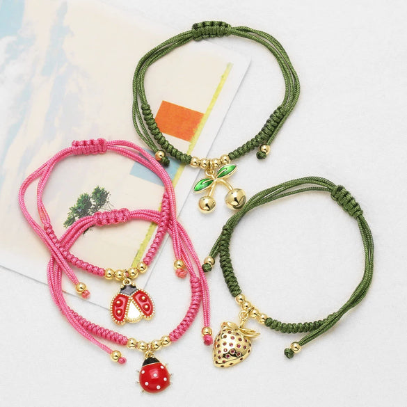 Wholesale Fruit Cherry Strawberry Insect Pendant Bracelet Copper Electroplated