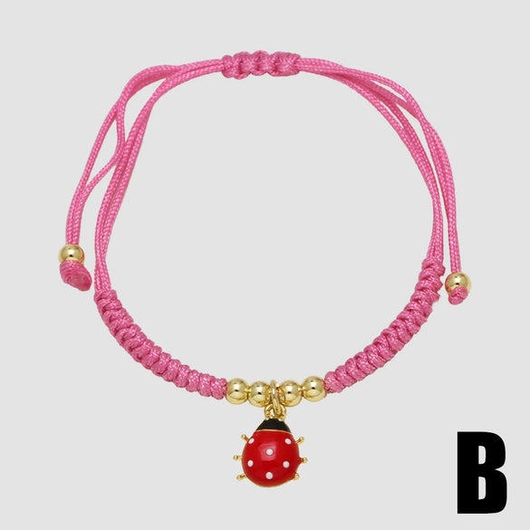 Wholesale Fruit Cherry Strawberry Insect Pendant Bracelet Copper Electroplated
