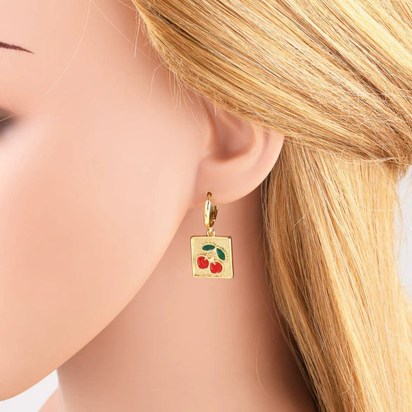Wholesale Fruit Cherry Style Copper Electroplated Earrings For Women