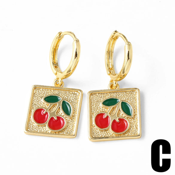 Wholesale Fruit Cherry Style Copper Electroplated Earrings For Women