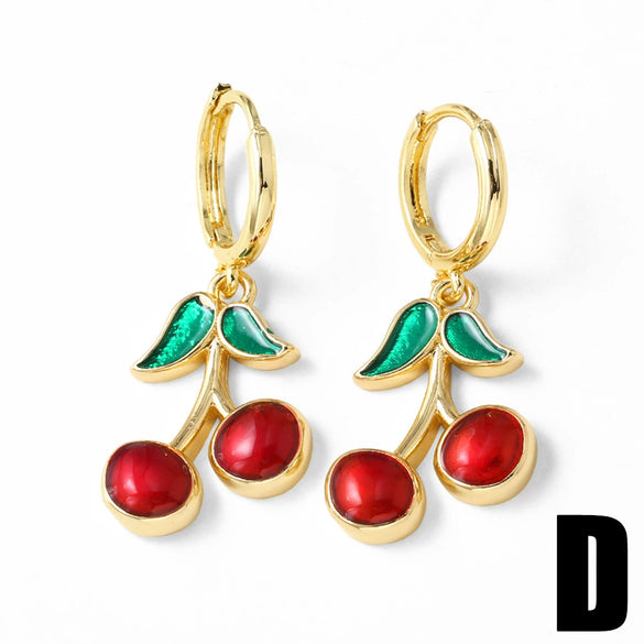 Wholesale Fruit Cherry Style Copper Electroplated Earrings For Women