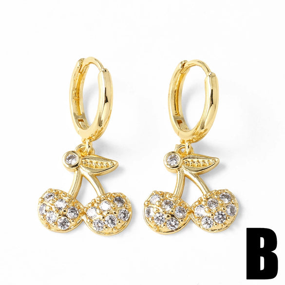 Wholesale Fruit Cherry Style Copper Electroplated Earrings For Women