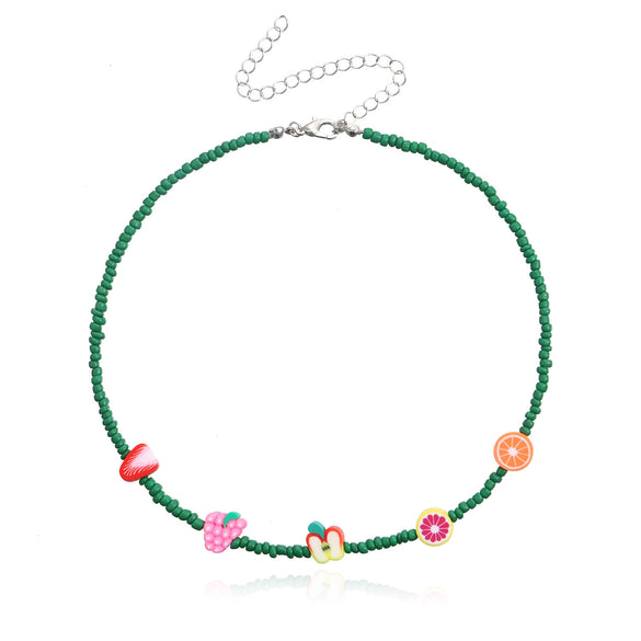 Wholesale Fruit Element Rice Bead Necklace With Fishing Line Chain For Women Featuring Lemon And Watermelon Shapes