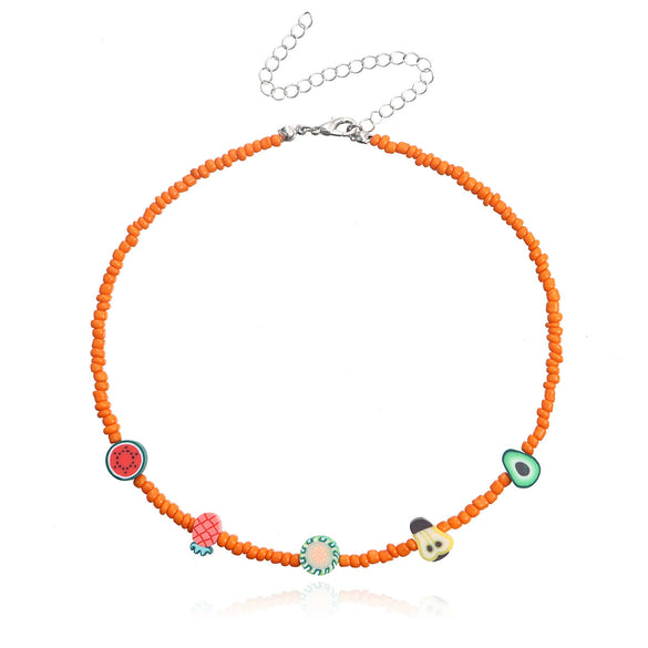 Wholesale Fruit Element Rice Bead Necklace With Fishing Line Chain For Women Featuring Lemon And Watermelon Shapes