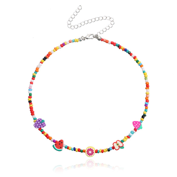 Wholesale Fruit Element Rice Bead Necklace With Fishing Line Chain For Women Featuring Lemon And Watermelon Shapes