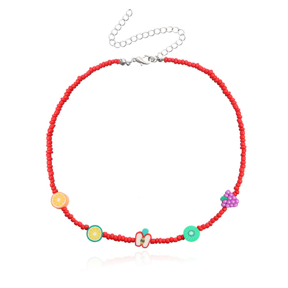 Wholesale Fruit Element Rice Bead Necklace With Fishing Line Chain For Women Featuring Lemon And Watermelon Shapes