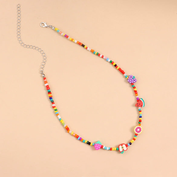 Wholesale Fruit Element Rice Bead Necklace With Fishing Line Chain For Women Featuring Lemon And Watermelon Shapes