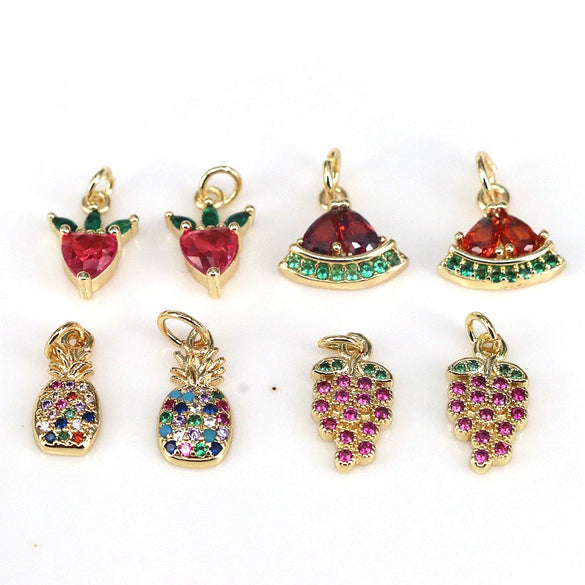 Wholesale Fruit Pattern Copper Jewelry Gold Inlaid Pendant For Diy Bracelet Necklace Earrings
