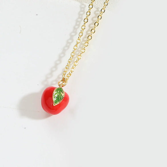 Wholesale Fruit Pattern Copper 14K Gold Plated Mixed Gem Inlay Oshaped Pendant Necklace For Women